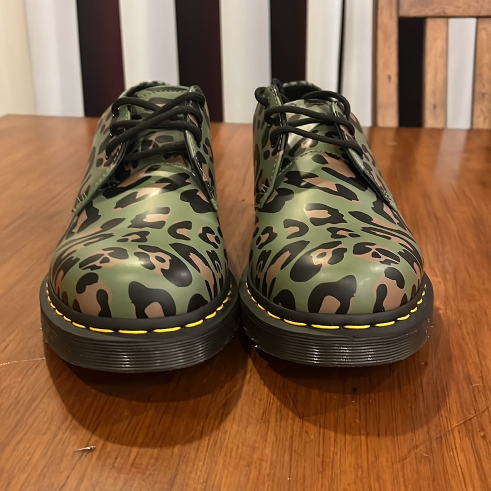 Dr. Martens 1461 Khaki Green Distorted Leopard Smooth Shoes Mens 10 / Women’s 11 - Picture 5 of 12